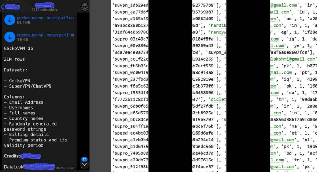 Personal details of 21M SuperVPN, GeckoVPN users leaked on Telegram
